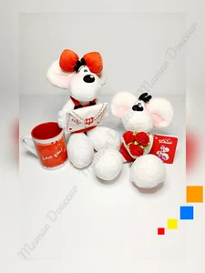 Lot Peluches Diddlina Diddl Tasse Rouge Love You Coeur Rose Saint Valentin Diddl - Picture 1 of 14