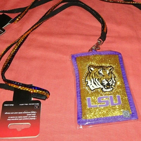 1 new  = NCAA LSU Tigers = Beaded Lanyard Wallet Necklace ID Holder Cover