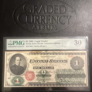 1862 $1 Legal Tender Fr#16c Series 236 pp A PMG30 - Picture 1 of 8