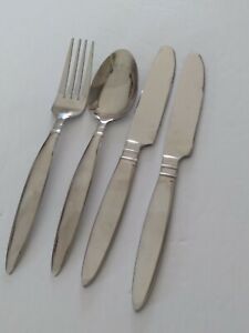 Set Of 4 Farberware Stainless Steel DINER Glossy Dinner Fork, Knife, Soup Spoon