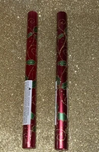 10" Red Metallic Red Embossed Holly Leaf 1-Wick Taper Candle Set Of Two (2) - Picture 1 of 4