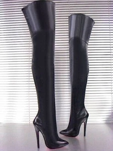 MORI EXTREME HEELS OVERKNEE BOOTS STIEFEL STIVALE BOTAS LEATHER BLACK NERO 37-45 - Picture 1 of 7