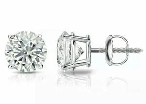 4 Carat Round Cut VVS1/D Lab Created White Sapphire Stud Earrings14K White Gold - Picture 1 of 12