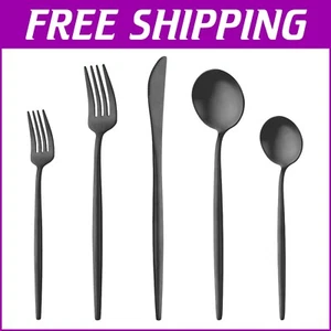 Elegant Stainless Steel Matte Black Silverware Set - Complete Dining Solution - Picture 1 of 9