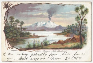 1890's Lake Taupo, New Zealand Native Maori Huts, Smoking Volcano - Old Postcard - Imagen 1 de 2