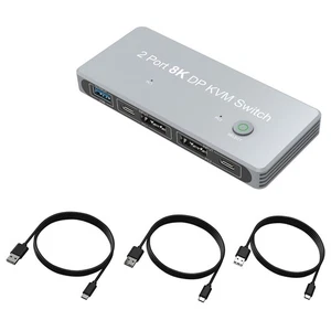 DP KVM Switch 2 DP Input 1 DP Output Display KVM Share 1 Monitor For PC Laptop - Photo 1/8