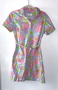 Vestido Lilly Pulitzer Vintage Blanco Etiqueta Cambio Bolsillo Rosa Azul Estampado Elefante 4 - Imagen 1 de 6