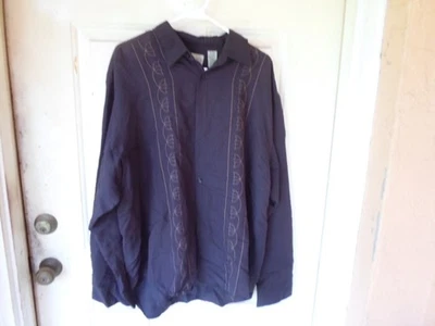 Cubavera Men's Long Sleeve Button Front Black Size XL Great stitched print - Image 1 of 4