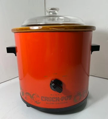 VTG Rival Crock Pot Slow Cooker 3.5qt 70s Flame Orange w/Lid #3100 - TESTED! 🔥 - Image 1 of 4