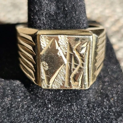 Anel de sinete vintage masculino pesado 20 GM tamanho 10,5 latão maciço com marca 18K (não ouro) - Imagem 1 de 4