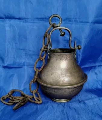 Antique India Hindu Temple Urli Swinging Brass Vessel Estate Find!! - Image 1 of 4