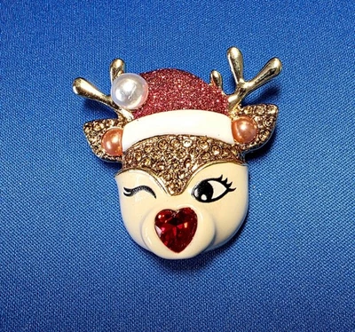 Betsey Johnson Reindeer Brooch Holiday Christmas Pin Rudolph - NEW - Image 1 of 4