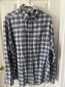 MEN'S BLUE/GRAY PLAID COTTON FLANNEL LONG SLEEVE SHIRT -BY: LAND'S END- SIZE:XL - Picture 1 of 3