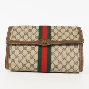Gucci Sherry Line Mini Clutch Bag Pouch PVC Vintage Unisex brown 06E061430030 - Picture 1 of 17