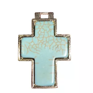 Ciondolo Croce Howlite Colore Turchese Blu 1 1/2” X 1” Uomo Colore Argento Avvolgente - Foto 1 di 5
