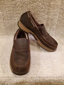 Cabelas Mens 11.5 Brown Leather Loafer Boat Slip On Shoes Non Marking EXC - Picture 1 of 9