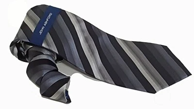 John Ashford NUEVO Corbata de Seda Gris Negro Rayas Para Hombre $55 T537 Foto 1 de 2