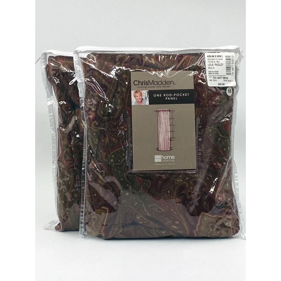 Chris Madden Lola Paisley род карман панели занавески 42 «x 84» новый 2 панели - Изображение 1 из 4