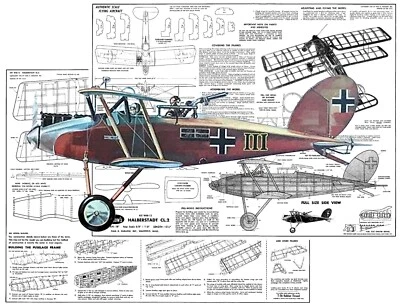 Guillows Model Airplane Plans (FF): Halberstadt CL.2 18" 5/8" Scale Rubber-Pw'ed - Image 1 of 3