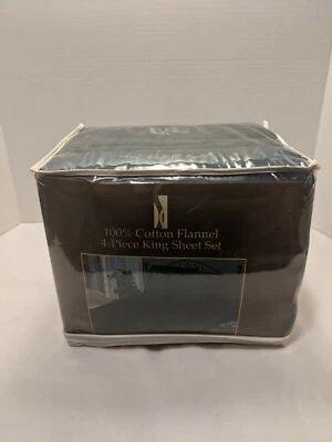 Sábana vintage Atlas Textile Company azul 100 % algodón franela 4 piezas tamaño king  Foto 1 de 4