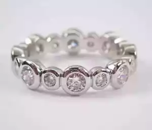 Round Cut Lab Created 2Ct Diamond Womens Bezel Set Ring Band 14k White Gold Over - Picture 1 of 4
