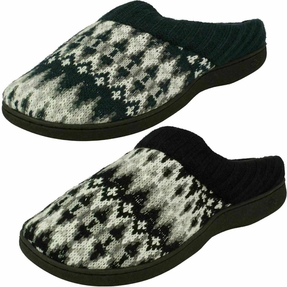 Ladies Four Seasons Knitted Navy or Black Mule Slippers : Jane - Image 1 of 1