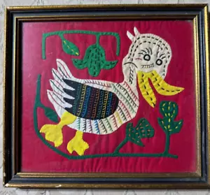 Arte popular textil vintage Kuna "un pájaro colorido" #2 - enmarcado - Imagen 1 de 11