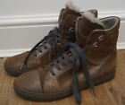 BRUNELLO CUCINELLI Brown Shimmer Leather Lace Fastened Sheepskin Trim Boots UK7