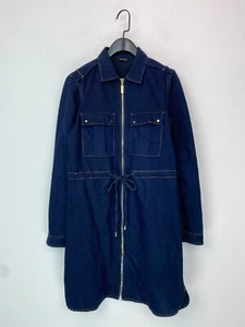 River Island Denim Shirt Dress Zip Front Drawstring Waist Long Sleeve Size 10 - Picture 1 of 12