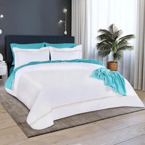 Egyptian Cotton Duvet Cover Set, 1000 Thread Count, Hidden Button Closure, Be... - Picture 1 of 7