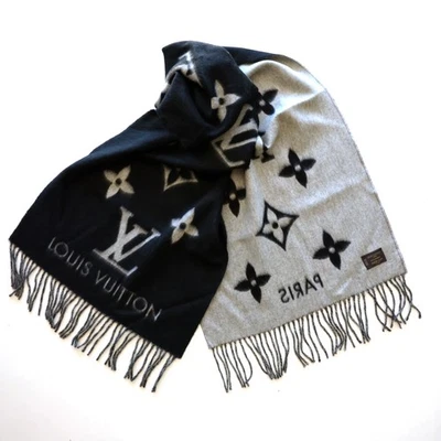 Authentic LOUIS VUITTON SHAWL, 100% Cashmere Wrap, Black & Grey - Image 1 of 4