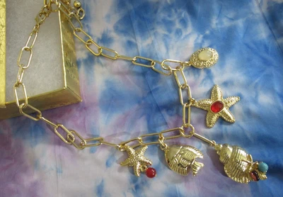 BEN AMUN 24K GOLD PLATED SEA LIFE CHARMS NECKLACE NEW AUTHENTIC - Image 1 of 4