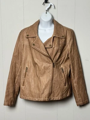 Chaqueta Bagatelle Mujer Marrón Claro Imitación Cuero Cremallera Asimétrica Moto Talla M Foto 1 de 4