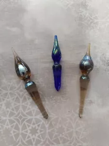 Vintage LOT 3 art glass handblown bottle decanter perfume stoppers metallic - Picture 1 of 7