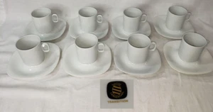 Suisse Langenthal (Block) Transition - White - 8x Teacup & Saucers - Gold Stamp - Picture 1 of 12