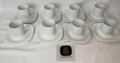 Suisse Langenthal (Block) Transition - White - 8x Teacup & Saucers - Gold Stamp - Image 1 of 4