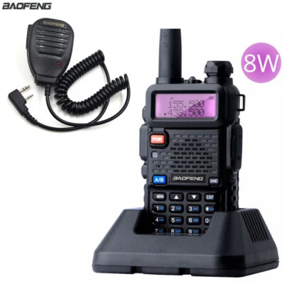 Baofeng UV-5R Real 8W Dual Band VHF/UHF FM Walkie Talkie Radio uv-5r Speaker MIC - Image 1 of 4