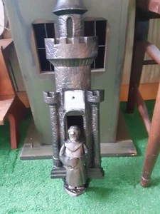VTG CAST IRON WALL DECOR MEDIEVAL CASTLE/MONK MISSING BELL 21" READ RARE - Picture 1 of 23
