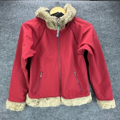 Jaqueta feminina Marmot média vermelha macia pele sintética com capuz forrada de lã - Imagem 1 de 4