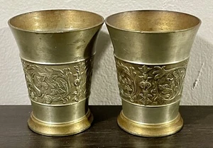 Rein Zinn BMF West Germany Pewter Wine Cup Tumbler Leaf Motif 3.25" Set Of 2 Vtg - Picture 1 of 10