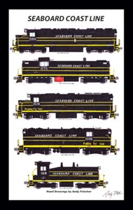 Póster enmarañado Seaboard Coast Line Locomotives #2 12""x18"" de Andy Fletcher firmado - Imagen 1 de 1