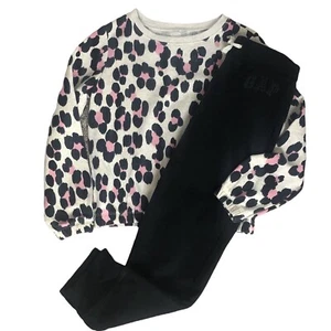 Gap Girls Size Large 10 Leopard Sweatshirt Black Sweatpants Joggers Set - Picture 1 of 6
