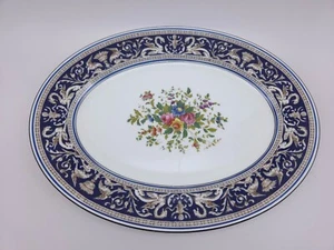 Vintage Wedgwood Florentine Dark Blue with Floral Oval Serving Platter - Picture 1 of 7
