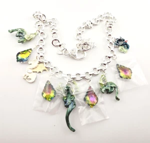 Kirks Folly Crystal Dragon Glass Necklace Silvertone #51 - Picture 1 of 3