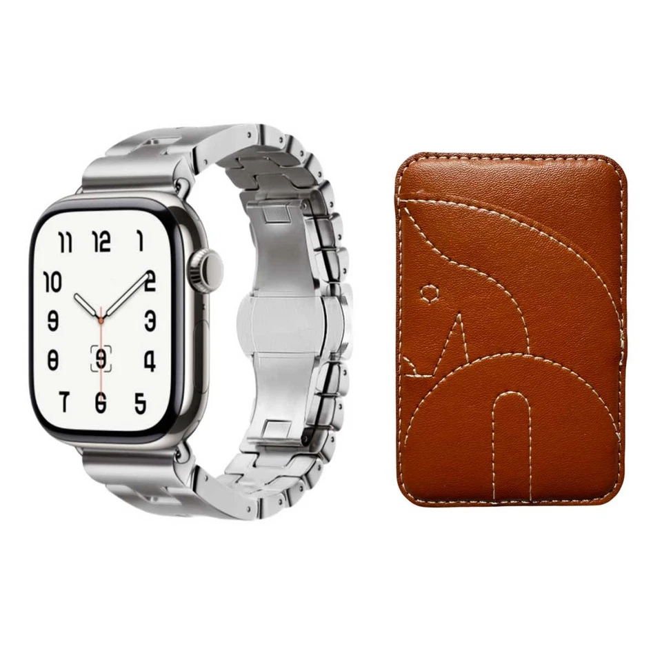 Correa de reloj Grand H satinada 42/46/49 mm para Apple Watch Hermes Ultra y billetera Foto 1 de 4