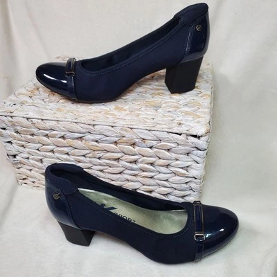 Zapatos de salón AK Anne Klein deportivos gruesos de tacón bloque cómodos azul marino talla 8 elegantes  Foto 1 de 4