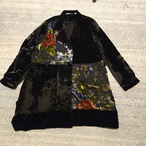 Soft Surroundings Jacket Sz 2X Crushed Velvet Boho Floral Long Duster Coat Artsy - Picture 1 of 8