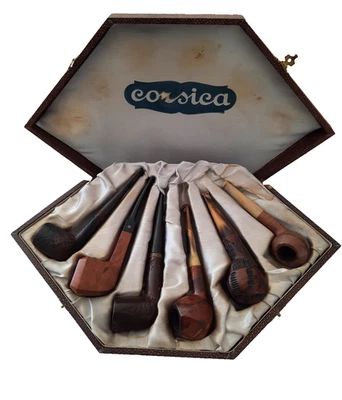 coffret de 7 Pipes vintage - coffret  Corsica - pipe Bruyère Saint Claude ... - Photo 1/4