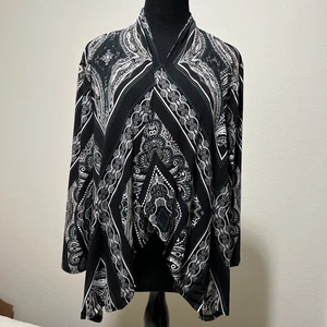 Travelers Chico’s Cardigan Blouse Flowy Abstract Art Draped Open Front 3 XL - Picture 1 of 15