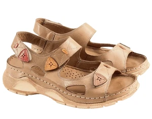 Spring Step Leather Sandals Women Sz 40 Hanky Camel Color Wedge Heel Adjustable - Picture 1 of 14
